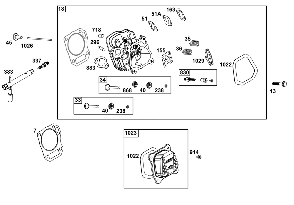 Cylinder Head Group Diagram and Parts List for 106232-0402-F1 100000 - 19Z999 Briggs and Stratton Engine